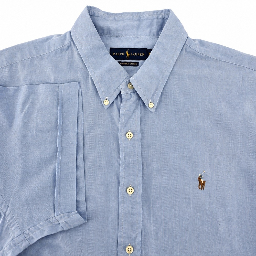 Ralph Lauren Chambray Oxford Shirt Mens XXL Heritage Cotton Blue Short Sleeve